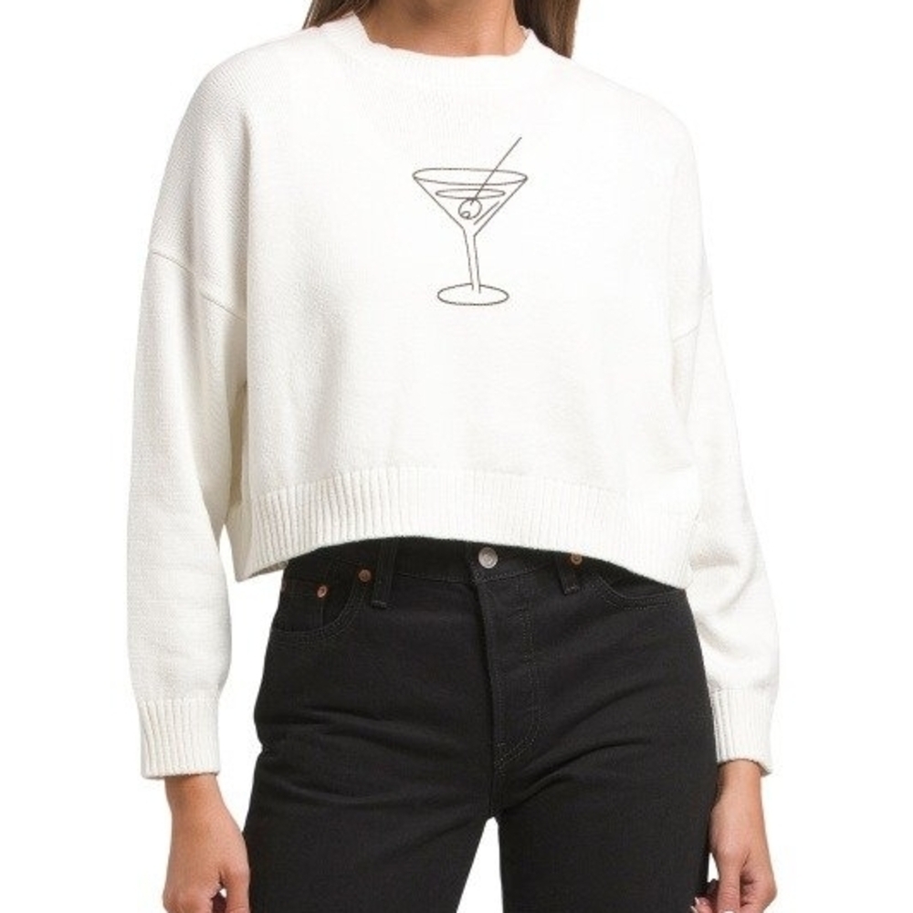 moon & madison White Sweater with Martini Design